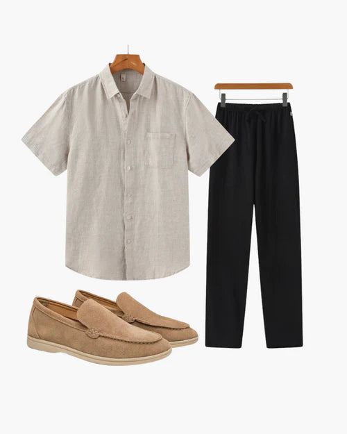 Beach Lunch Bundle | Cape Town Linen Shirt, Zanzibar Linen Pants & Premium Suede Loafers
