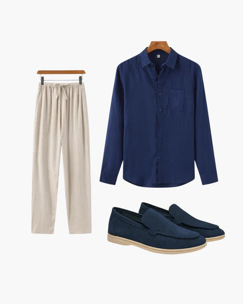 Stylish Diner Night Bundle | Cape Town Linen Shirt, Zanzibar Linen Pantalon & Suede Loafers