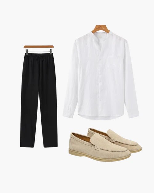 Stylish Diner Night Bundle | Cape Town Linen Shirt, Zanzibar Linen Pants & Premium Suede Loafers