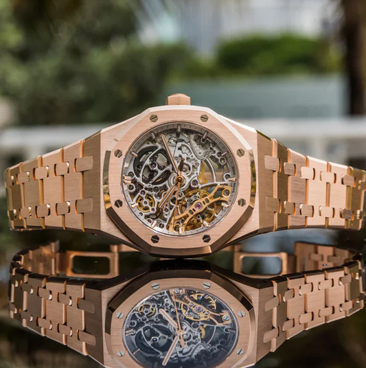 Exquisite Rose Gold Skeleton Mechanical Watch - Visible Engraved Movement Timepiece
