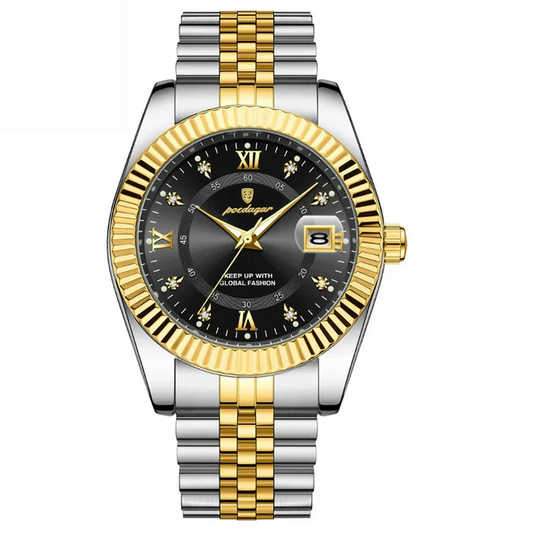 Exquisite Emperor Black Gold Automatic Luxury Watch - 18K Gold Stainless Steel